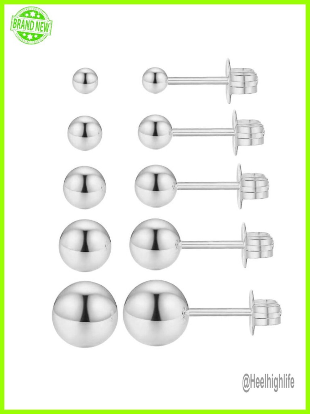 Pearl Ball Stud Earrings Set of 5 Pairs Silver Plated Hypoallergenic